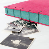 speckled pink-coptic album-hand painted-stitch detail-handmade books-the idle bindery